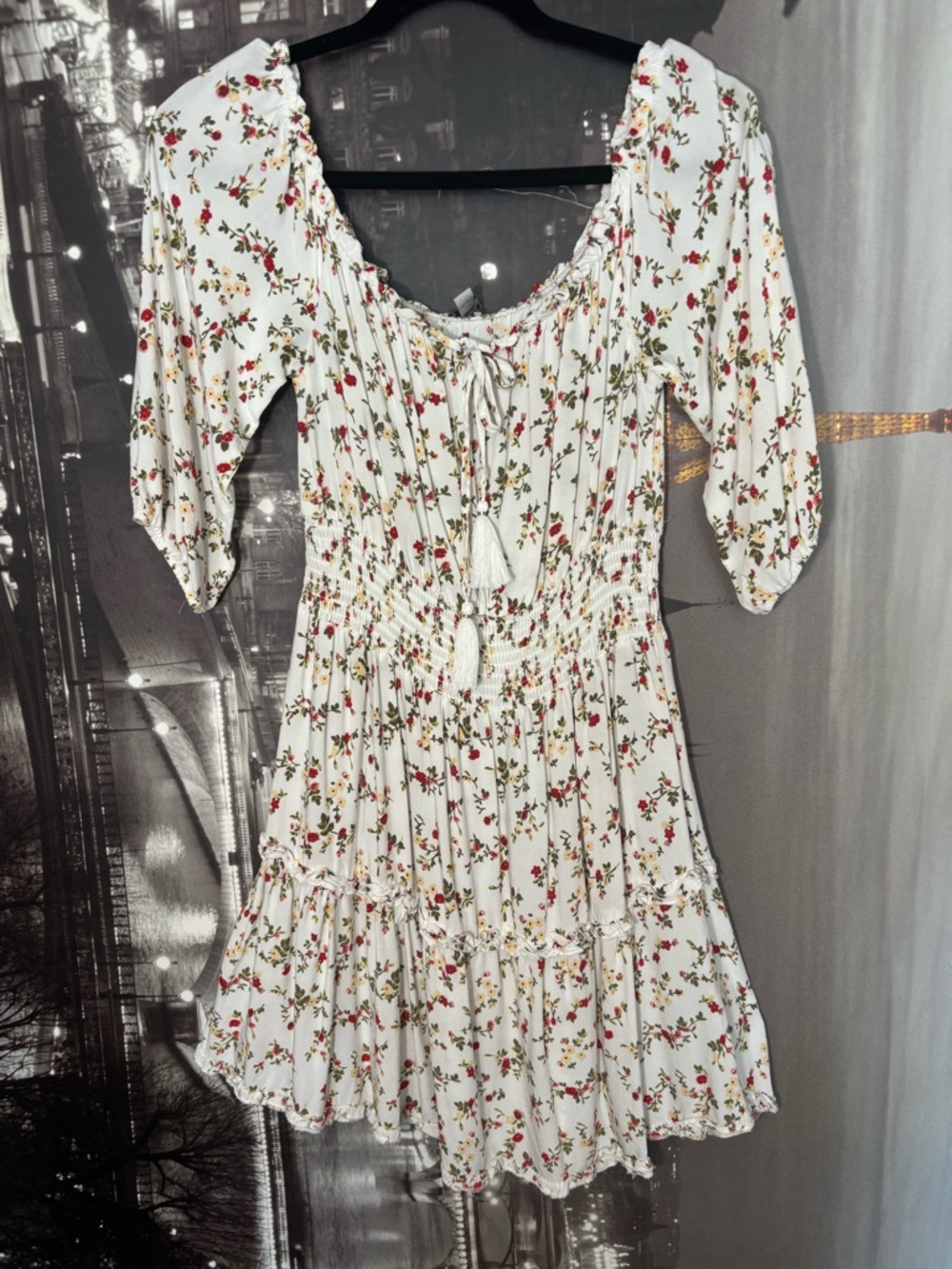 J for Justify Cream Off-Shoulder Floral Dress - Size Large